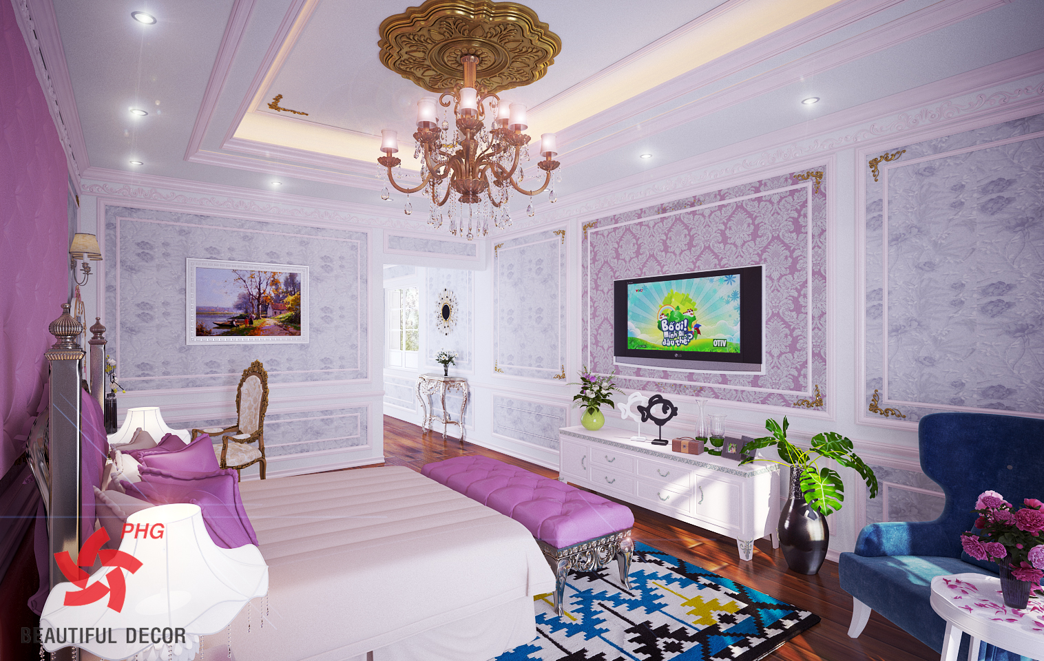 Trang Trí Phòng Ngủ Nữ Tính Với Phào Chỉ Tân Cổ Điển